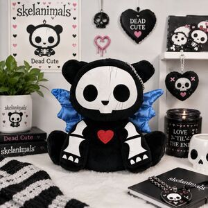 2009 Skelanimals Kit Cat Angel Plush 6" Blue Wings Halo JAKKS Y2K HTF Emo Goth